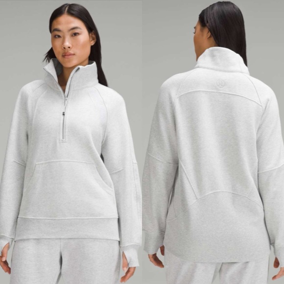 lululemon athletica Tops - Lululemon Scuba Oversized Funnel-Neck Half Zip Heathered Core Ultra Light Grey